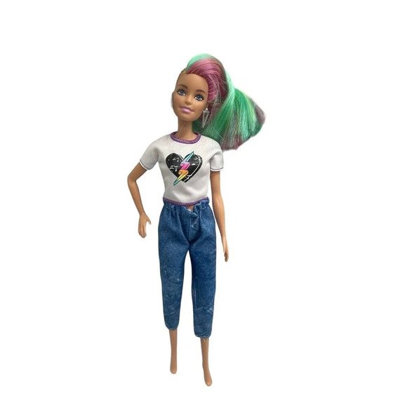 BARBIE Long Rainbow Leopard Hair Side Shaved Color Reveal for OOAK 11” - Picture 1 of 15